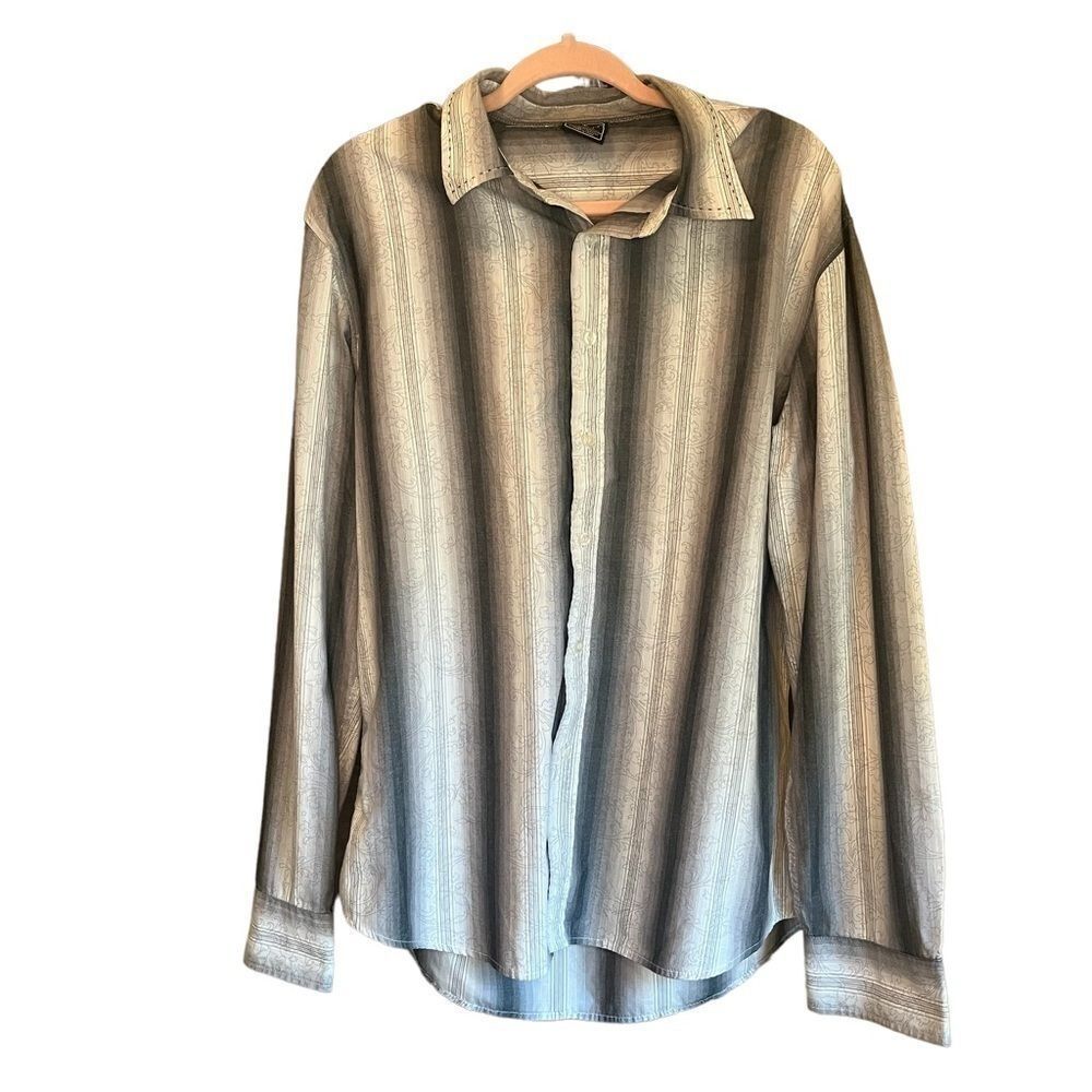 Irreverent Men's Long Sleeve Striped Button-Down Shirt White/Gray Size L​​​​​​​